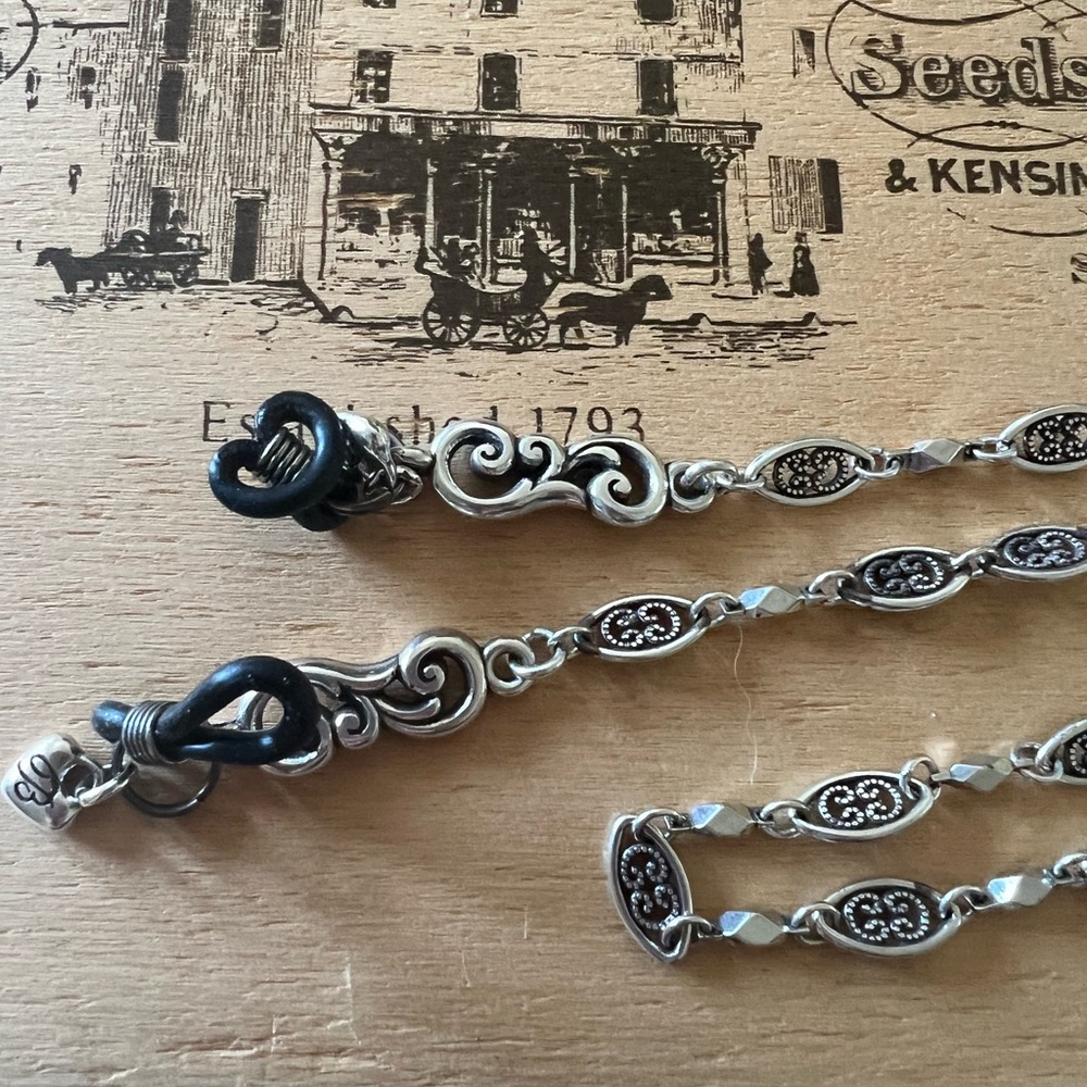 Brighton Silver-Tone Decorative Eyeglass Chain with Black Silicone Loops 24 1/2” - Picture 2 of 3